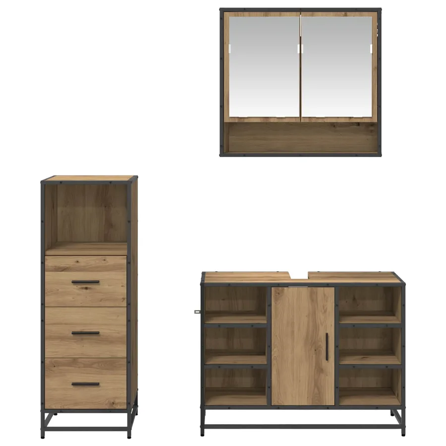 Ensemble de mobilier de salle de bain 3 pc Chêne artisanal - 9
