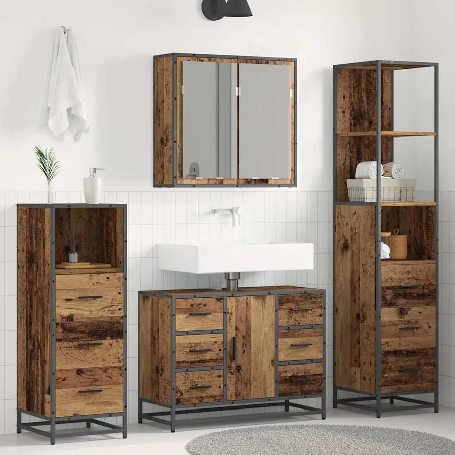Ensemble de mobilier de salle de bain 4 pcs Bois ancien