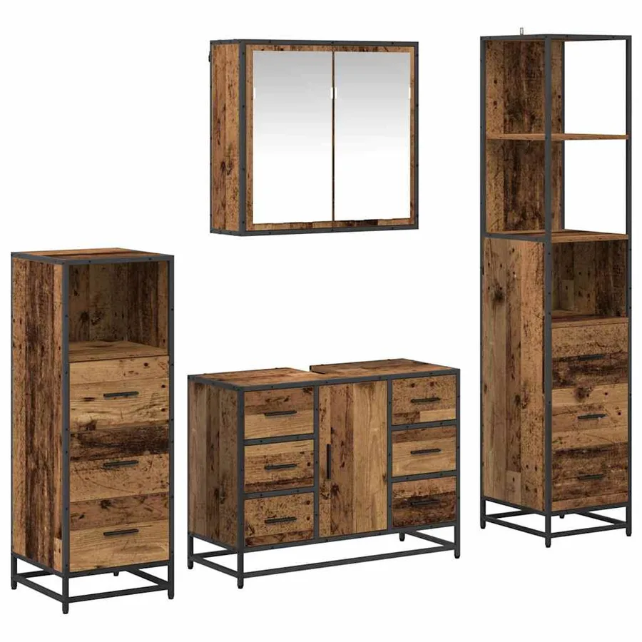Ensemble de mobilier de salle de bain 4 pcs Bois ancien - 2