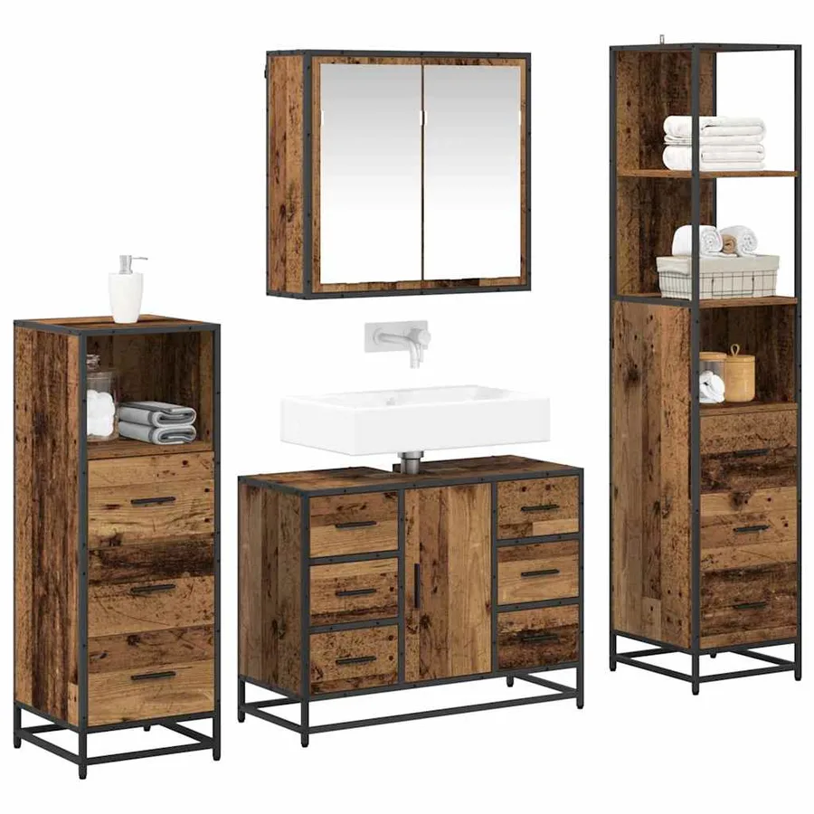 Ensemble de mobilier de salle de bain 4 pcs Bois ancien - 3