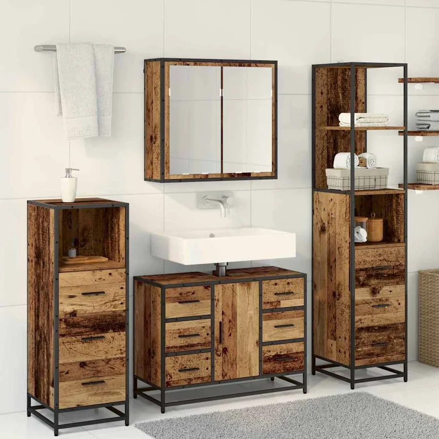 Ensemble de mobilier de salle de bain 4 pcs Bois ancien - 4