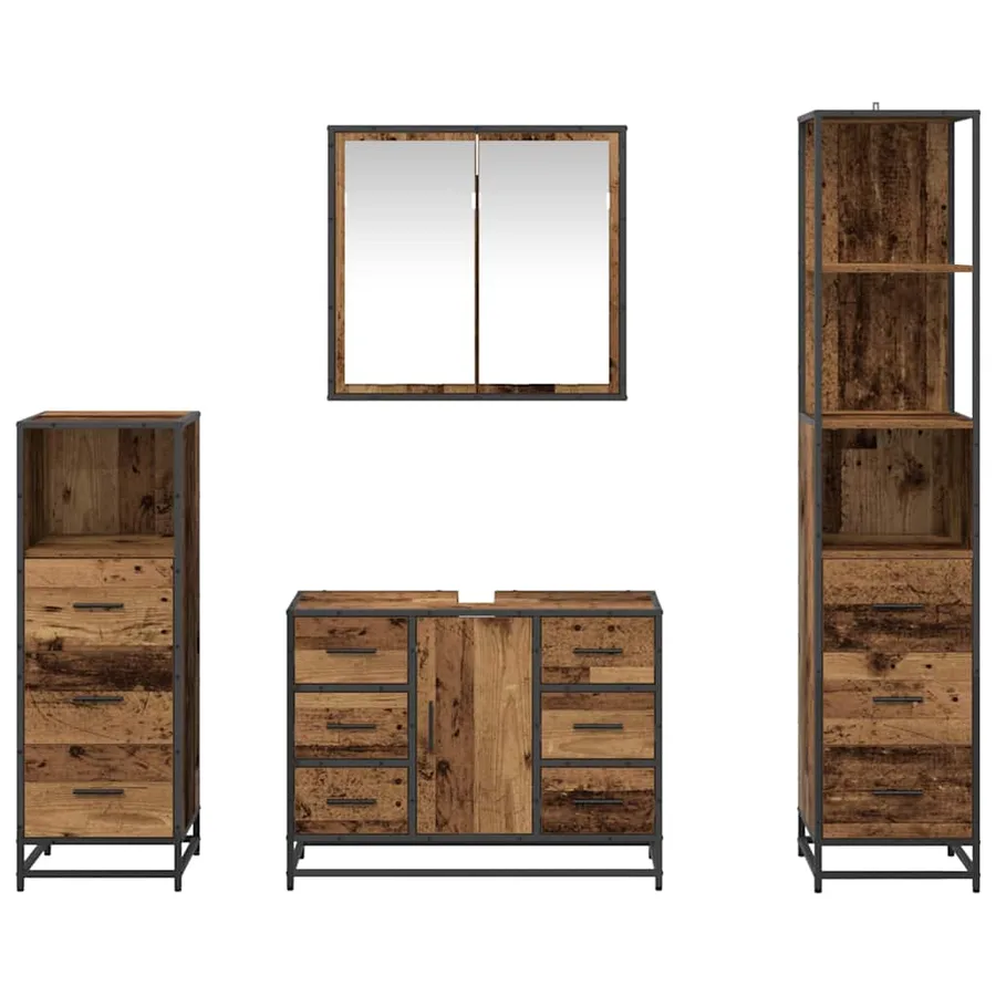 Ensemble de mobilier de salle de bain 4 pcs Bois ancien - 9
