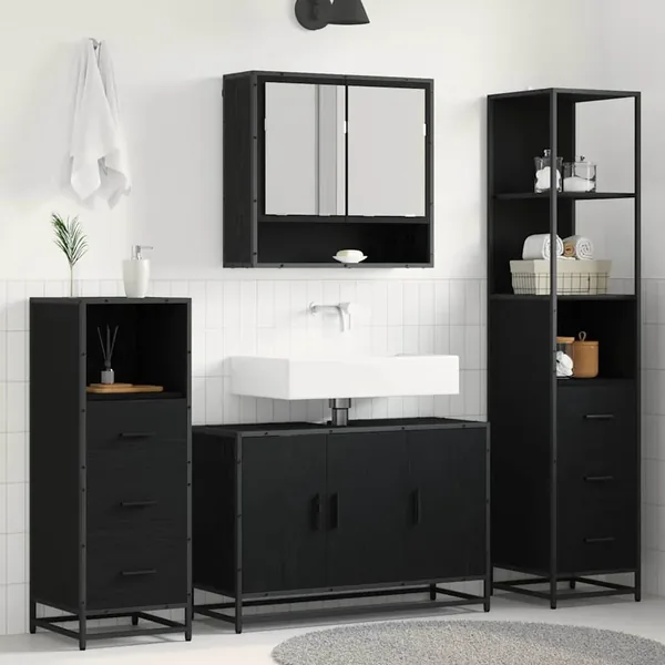 Ensemble de mobilier de salle de bain 3 pcs Chêne noir