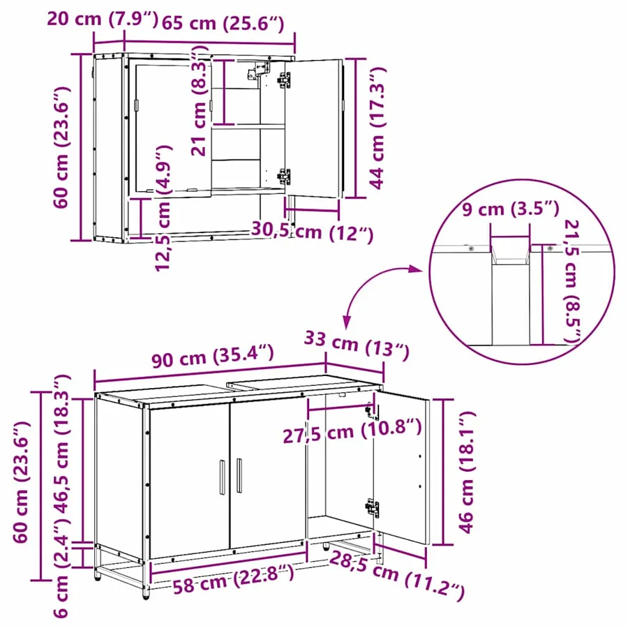 Ensemble de mobilier de salle de bain 3 pcs Chêne noir - 15