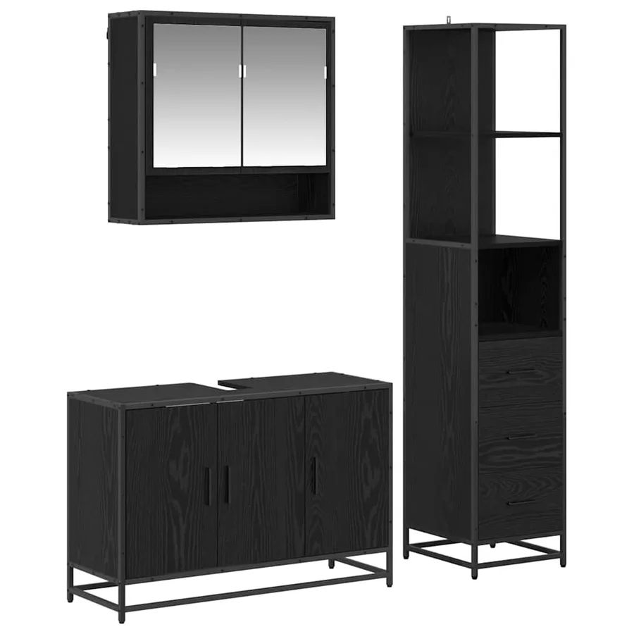 Ensemble de mobilier de salle de bain 3 pcs Chêne noir - 2