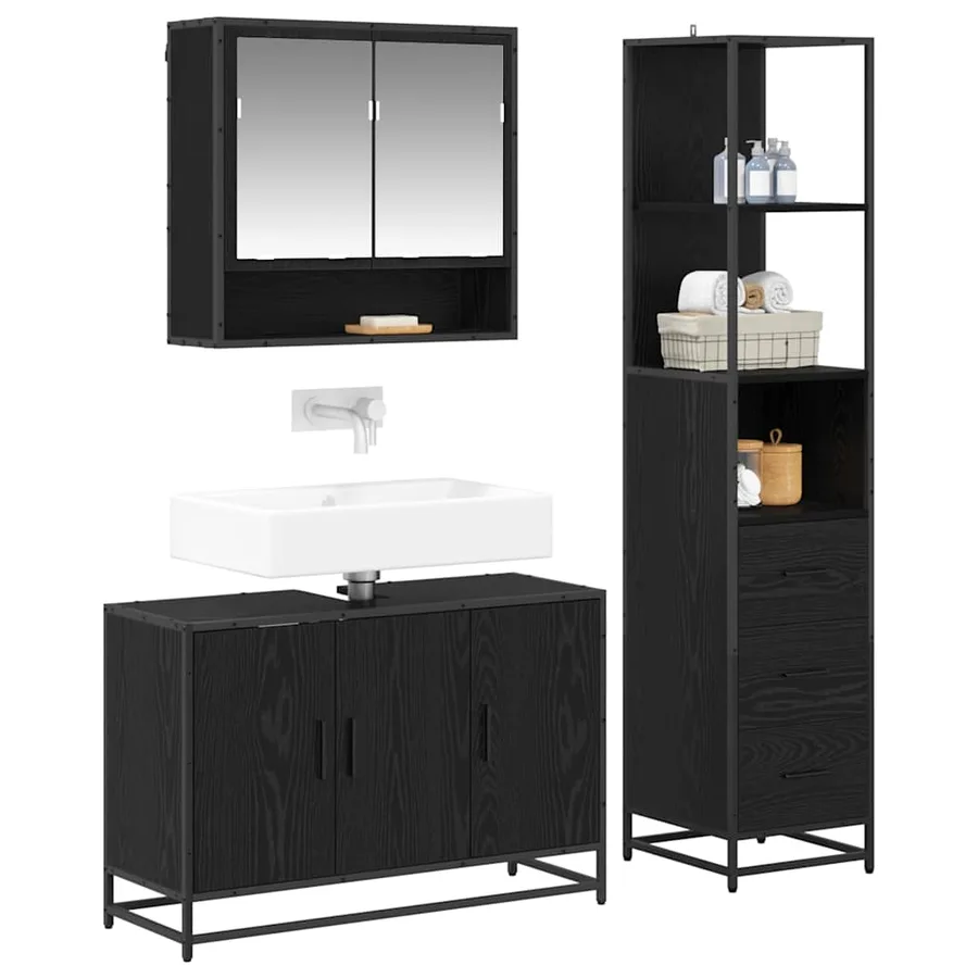 Ensemble de mobilier de salle de bain 3 pcs Chêne noir - 3