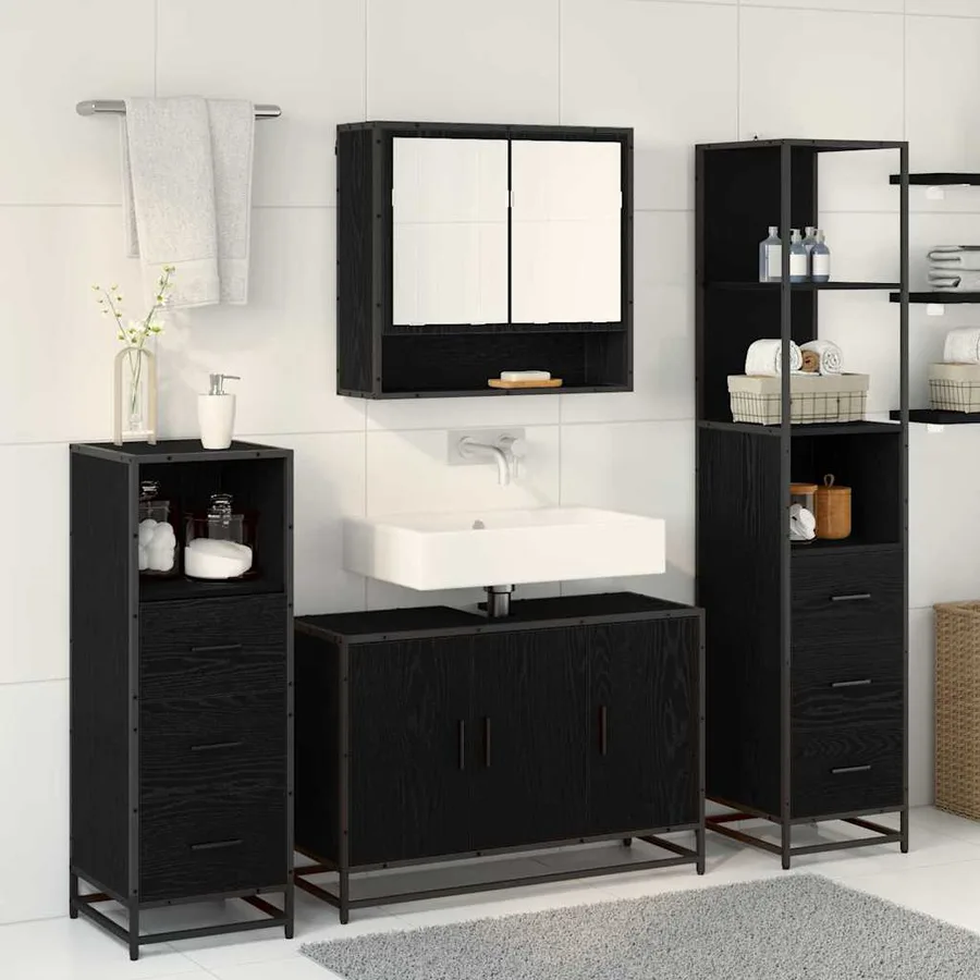 Ensemble de mobilier de salle de bain 3 pcs Chêne noir - 4
