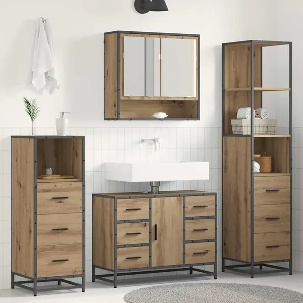 Ensemble de mobilier de salle de bain 4 pc Chêne artisanal