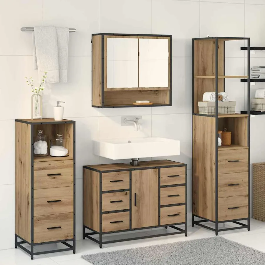 Ensemble de mobilier de salle de bain 4 pc Chêne artisanal - 4