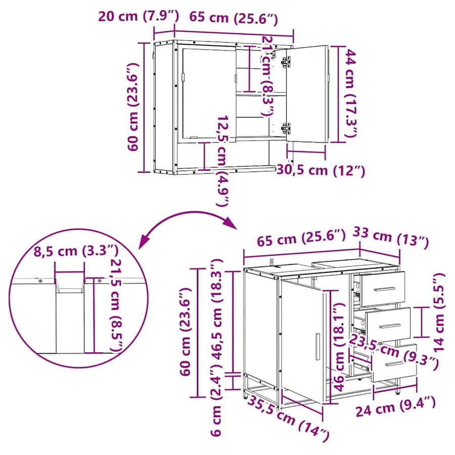 Ensemble de mobilier de salle de bain 2 pc Chêne artisanal - 18