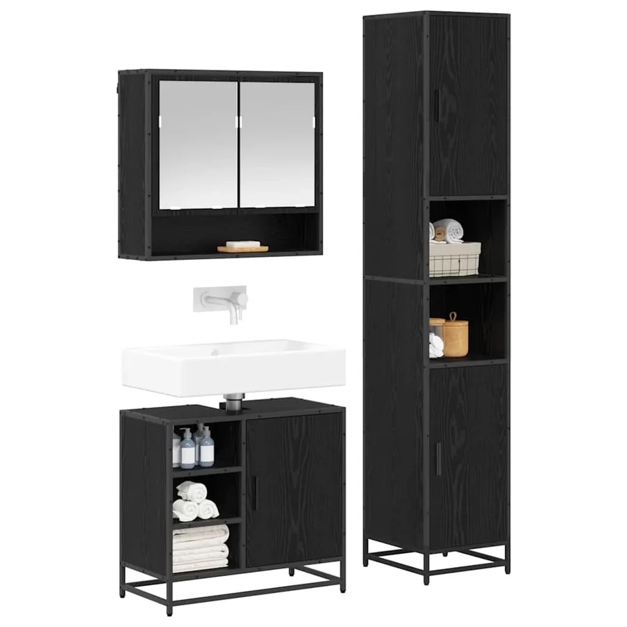 Ensemble de mobilier de salle de bain 3 pcs Chêne noir - 3