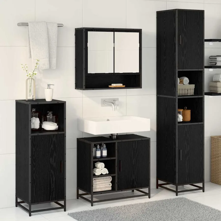 Ensemble de mobilier de salle de bain 3 pcs Chêne noir - 4