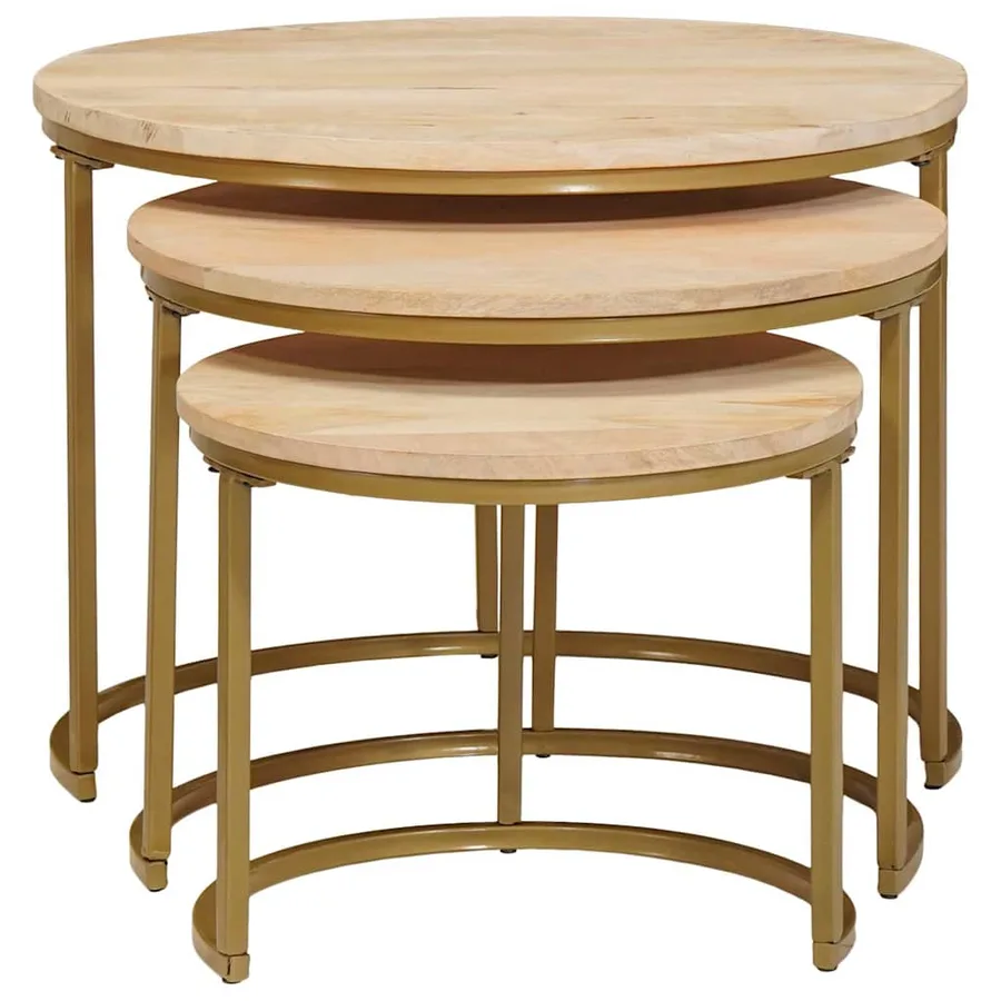 Tables basses gigognes 3 pcs Bois de mangue massif et acier - 6