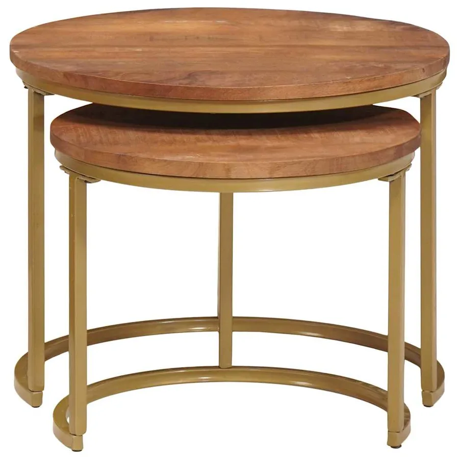 Tables basses gigognes 2 pcs Bois de mangue massif et acier - 5
