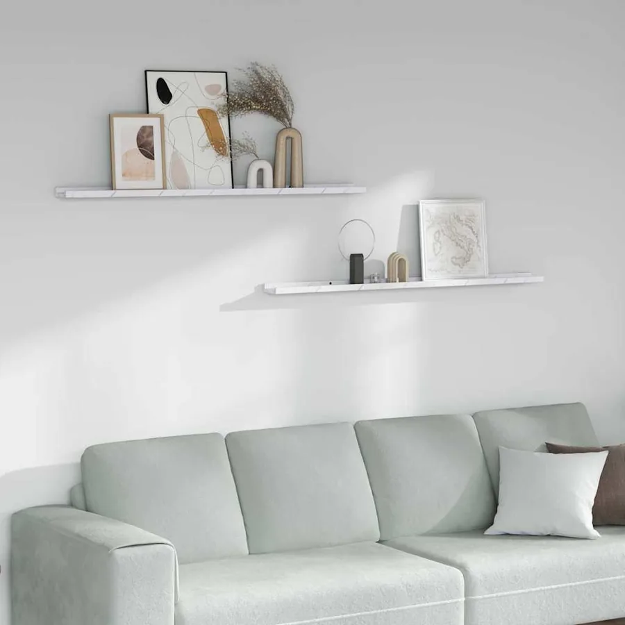 Étagère Murale Montage mural 2 pcs Marbre blanc 115 x 9 x 3 cm