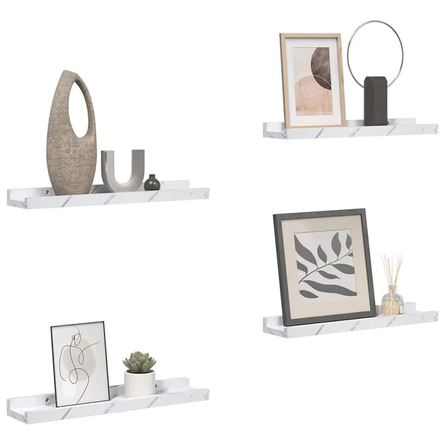 Étagère Murale Montage mural 4 pcs Marbre blanc 60 x 9 x 3 cm - 3