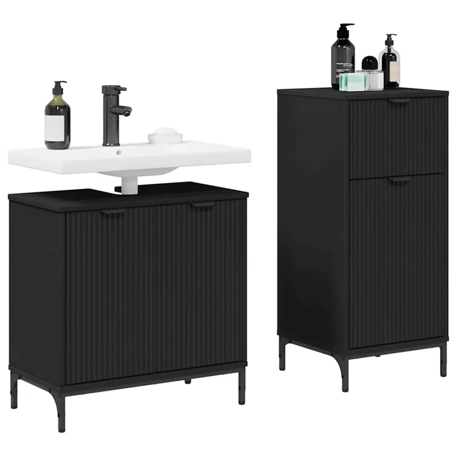 Ensemble de mobilier de salle de bain avec tiroir 2 pcs Noir - 3