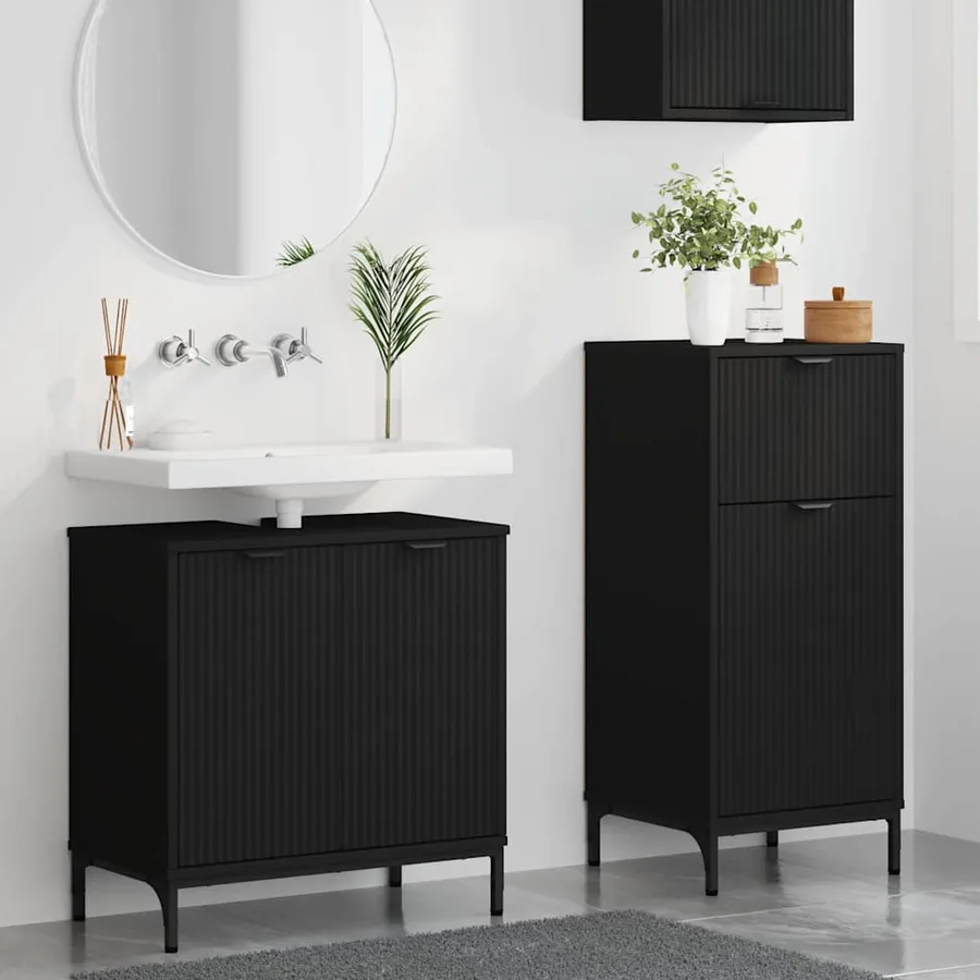 Ensemble de mobilier de salle de bain avec tiroir 2 pcs Noir - 4