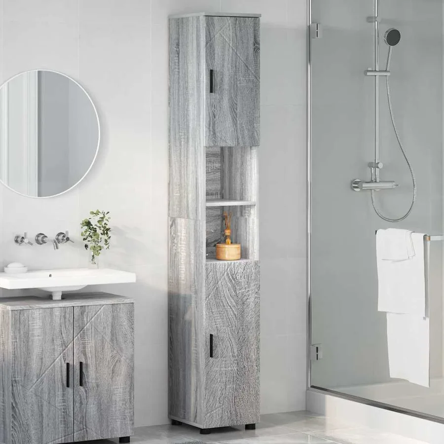 Cabinet de salle de bain Gris Sonoma 30 x 35 x 192 cm - 4