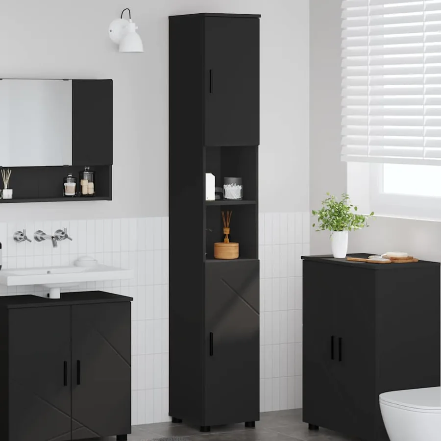 Cabinet de salle de bain avec stockage Noir 30 x 35 x 192 cm