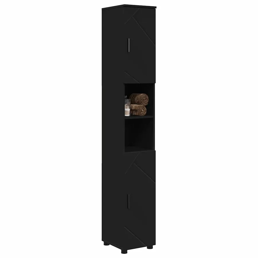 Cabinet de salle de bain avec stockage Noir 30 x 35 x 192 cm - 3