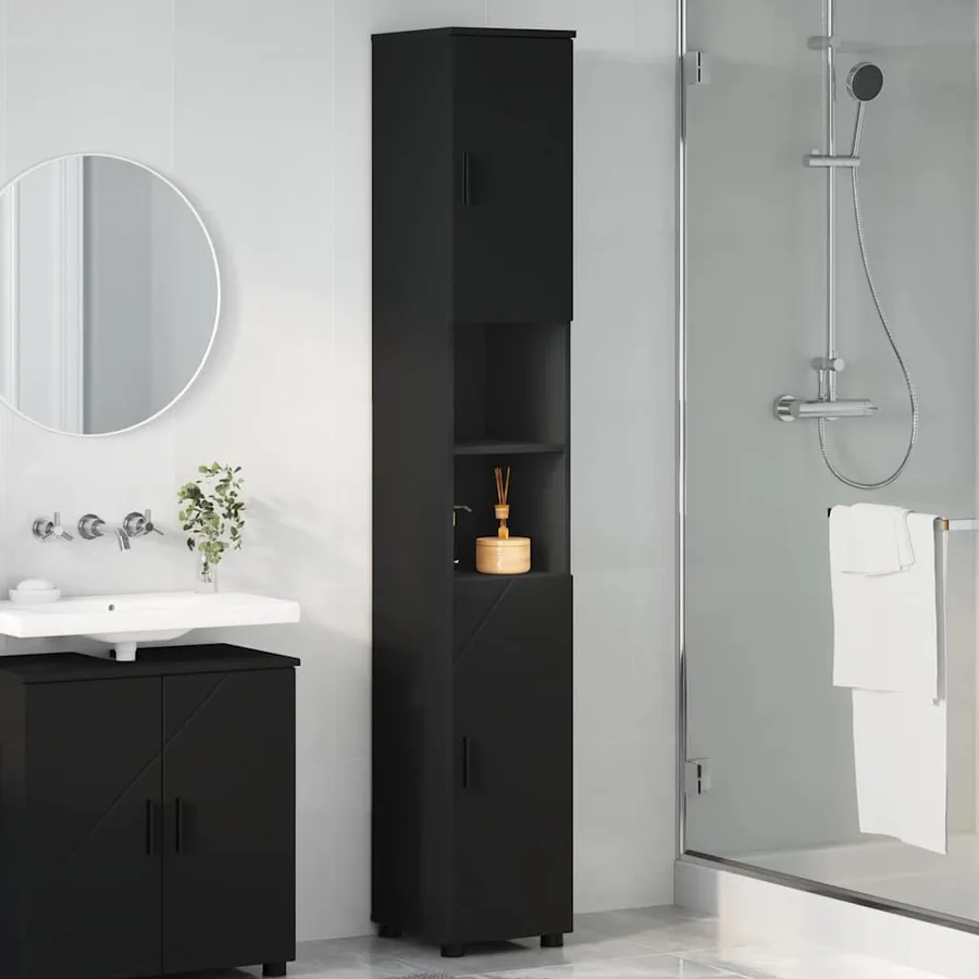 Cabinet de salle de bain avec stockage Noir 30 x 35 x 192 cm - 4