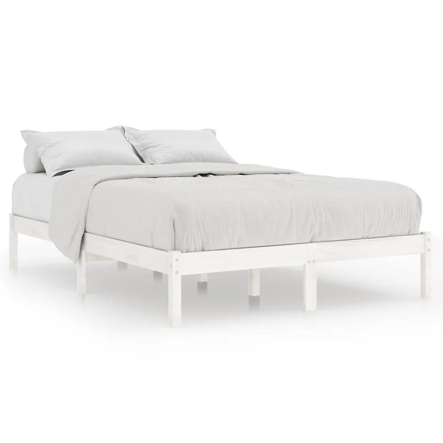 Cadre de lit sans matelas blanc bois massif 140x190 cm - 2