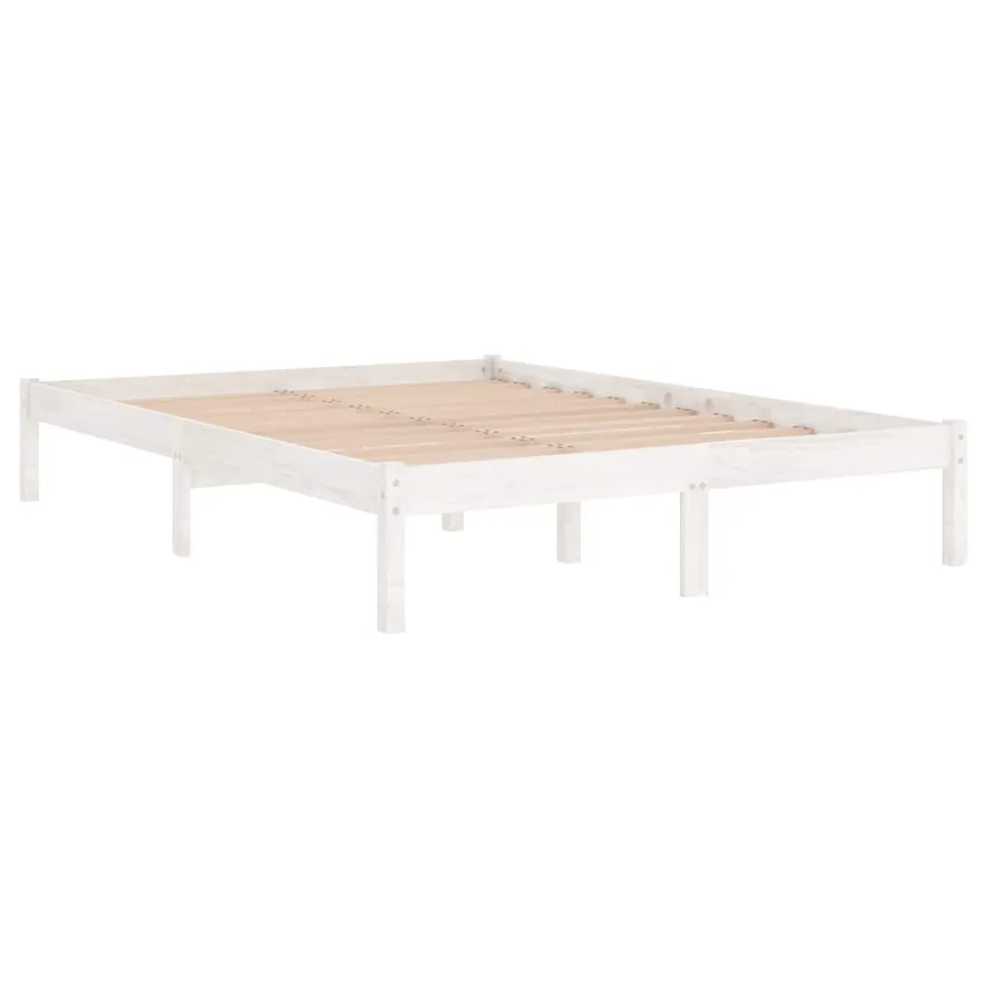 Cadre de lit sans matelas blanc bois massif 140x190 cm - 3