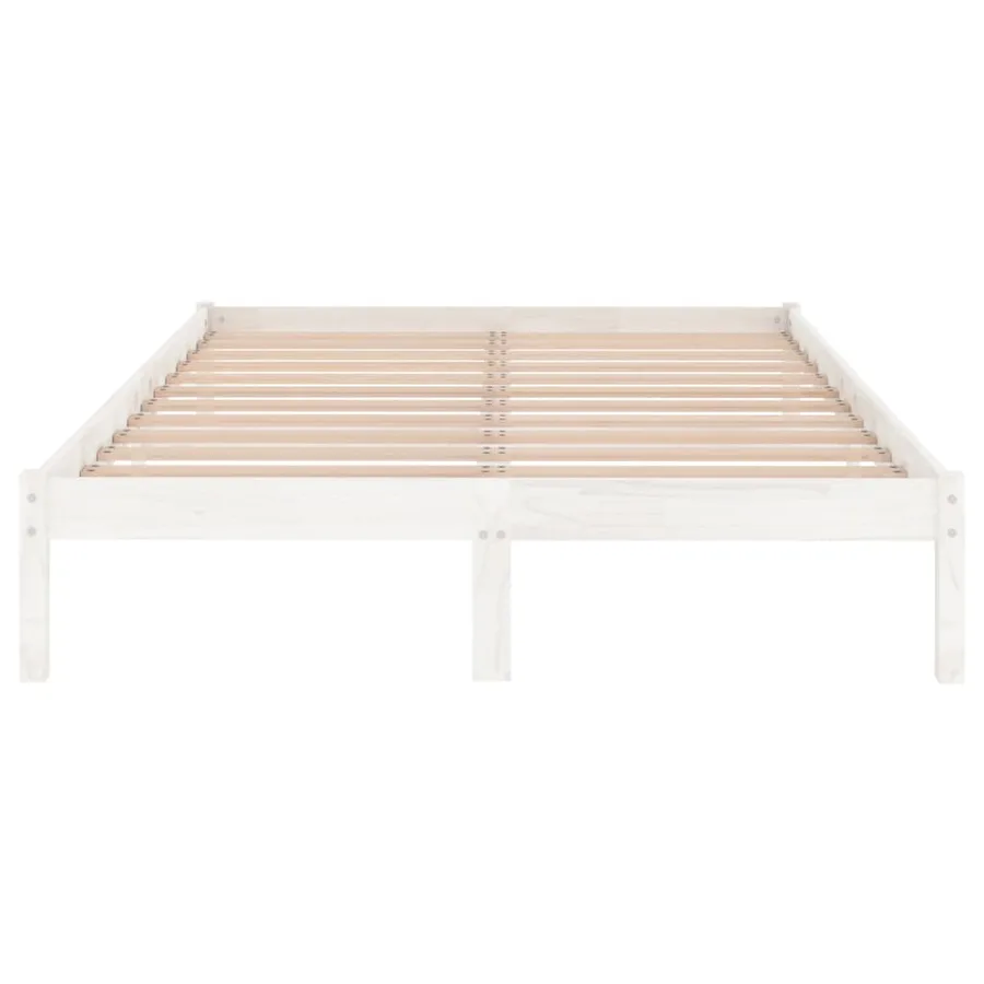 Cadre de lit sans matelas blanc bois massif 140x190 cm - 4