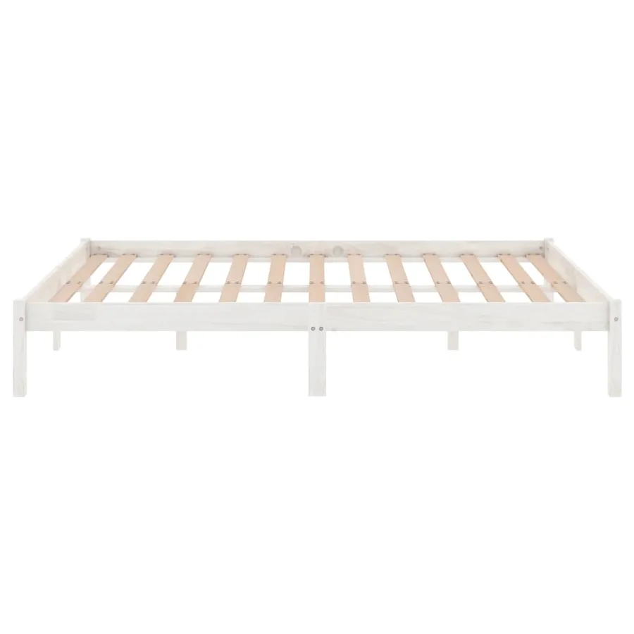 Cadre de lit sans matelas blanc bois massif 140x190 cm - 5