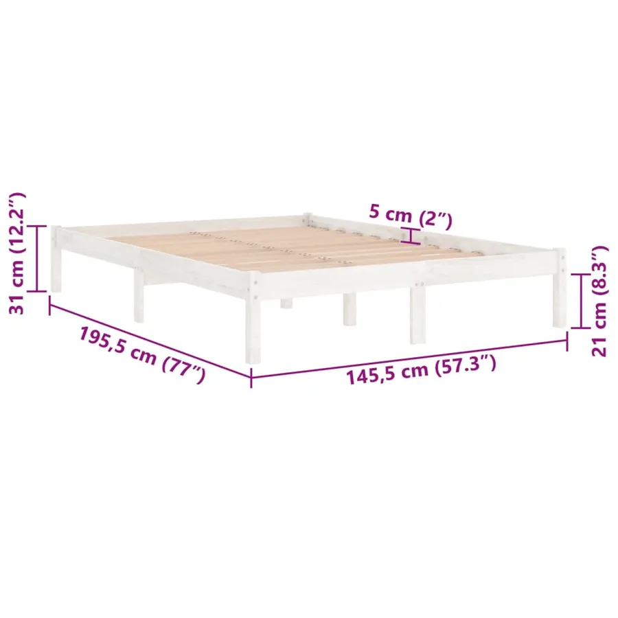 Cadre de lit sans matelas blanc bois massif 140x190 cm - 8
