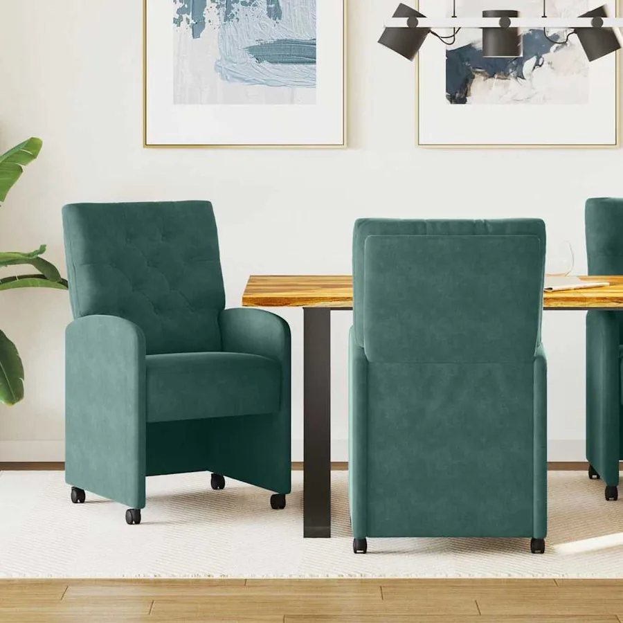 Chaises de Salle à Manger avec Roues 2 pcs Vert foncé Velours