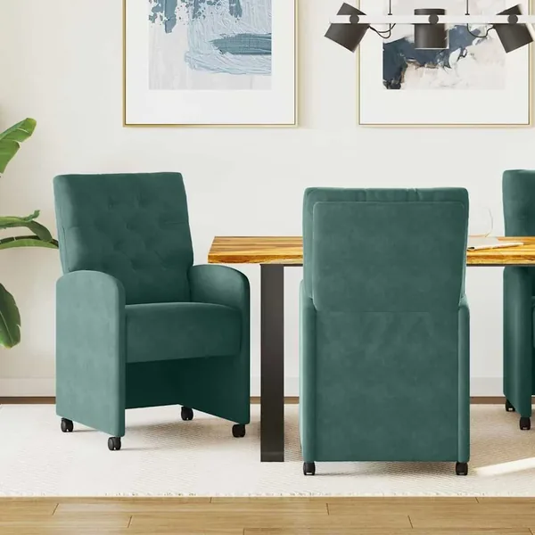 Chaises de Salle à Manger avec Roues 2 pcs Vert foncé Velours