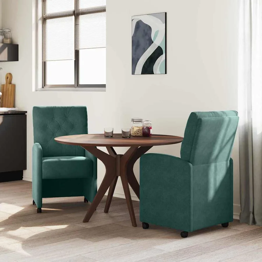 Chaises de Salle à Manger avec Roues 2 pcs Vert foncé Velours - 3