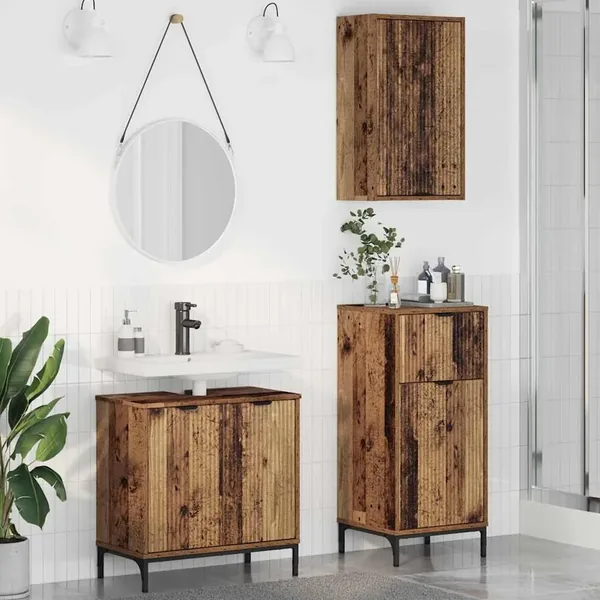 Ensemble de mobilier de salle de bain 3 pcs Bois Ancien