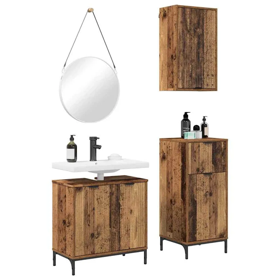Ensemble de mobilier de salle de bain 3 pcs Bois Ancien - 3