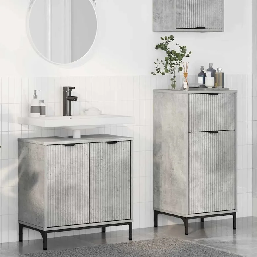 Ensemble de mobilier de salle de bain 2 pcs Gris béton