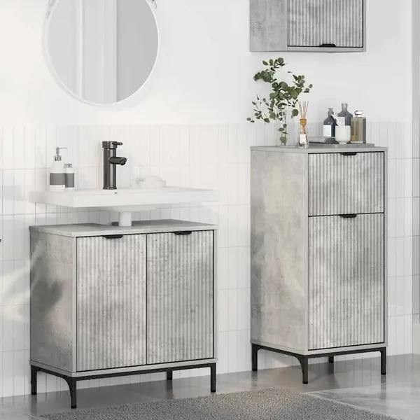 Ensemble de mobilier de salle de bain 2 pcs Gris béton