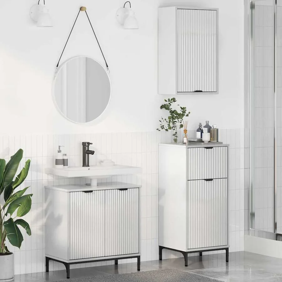 Ensemble de mobilier de salle de bain 3 pcs Blanc brillant