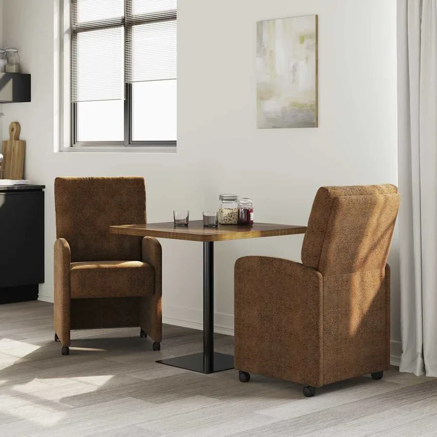 Chaises de Salle à Manger avec Roues 2 pcs Marron Simili daim - 3