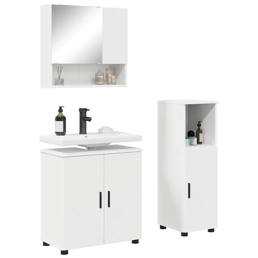 Ensemble de mobilier de salle de bain Montage mural 3 pcs Blanc - 3