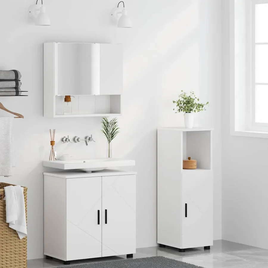 Ensemble de mobilier de salle de bain Montage mural 3 pcs Blanc - 4
