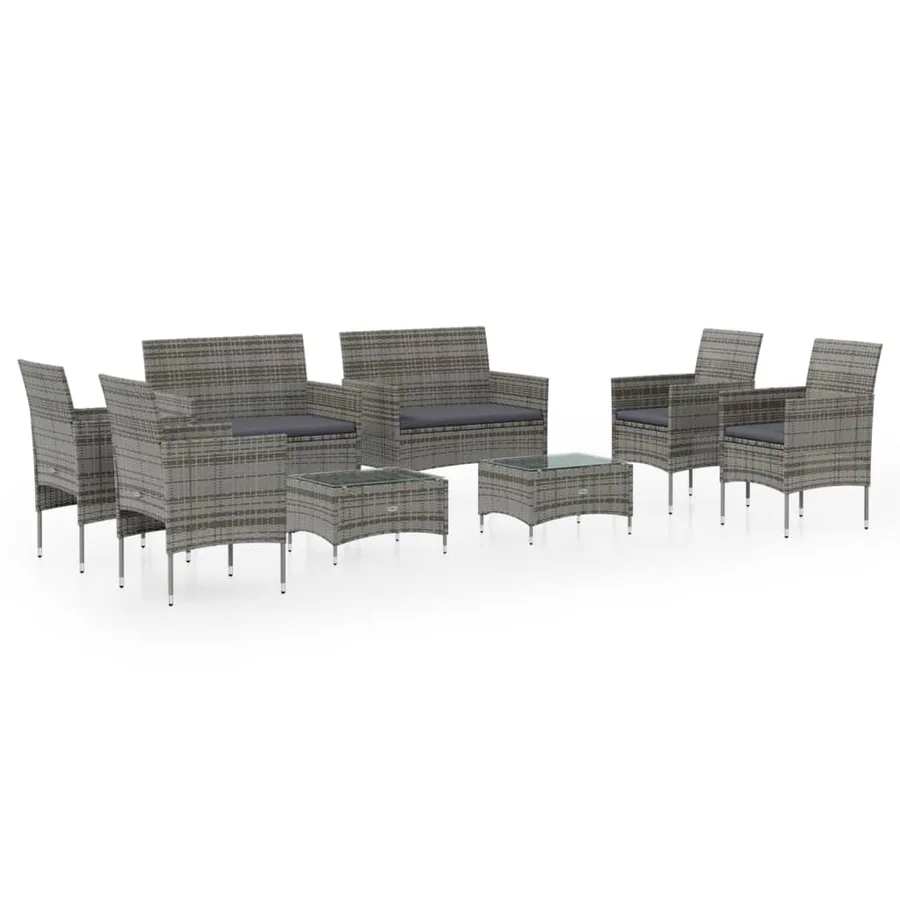 Salon de jardin 8 pcs avec coussins résine tressée gris - 2