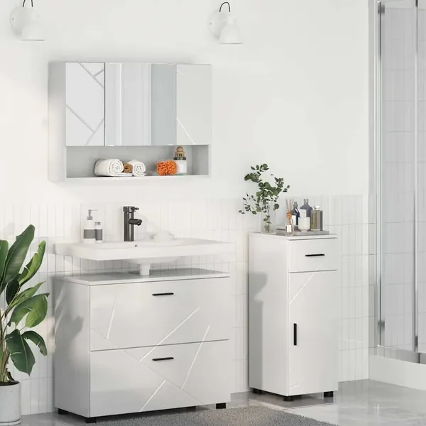 Ensemble de mobilier de salle de bain 3 pcs Blanc brillant