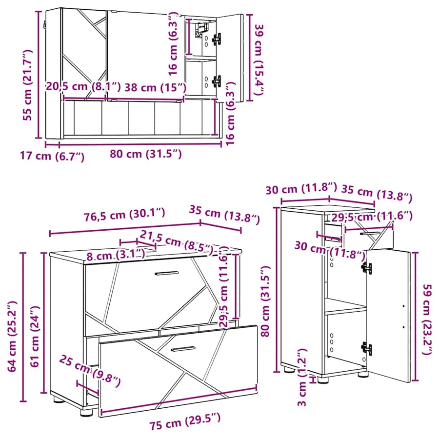 Ensemble de mobilier de salle de bain 3 pcs Blanc brillant - 15