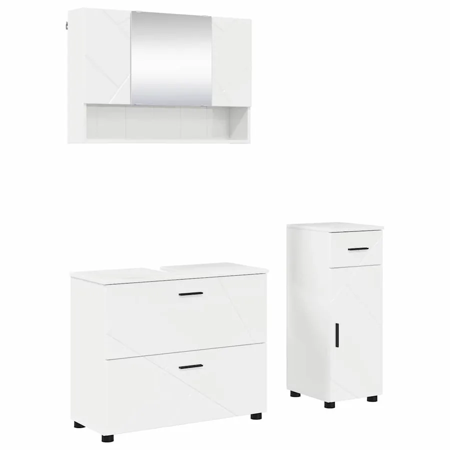 Ensemble de mobilier de salle de bain 3 pcs Blanc brillant - 2