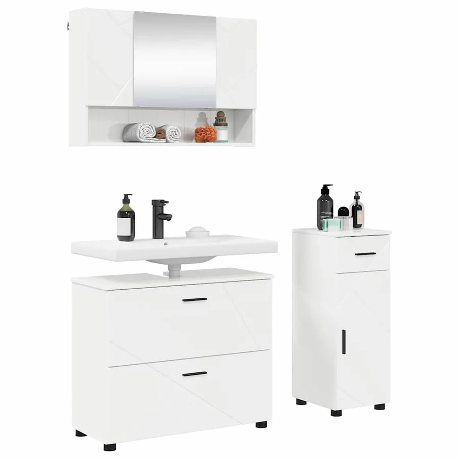 Ensemble de mobilier de salle de bain 3 pcs Blanc brillant - 3