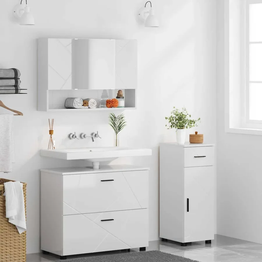 Ensemble de mobilier de salle de bain 3 pcs Blanc brillant - 4