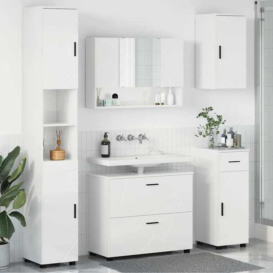 Ensemble de mobilier de salle de bain 5 pcs Blanc brillant