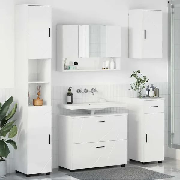Ensemble de mobilier de salle de bain 5 pcs Blanc brillant